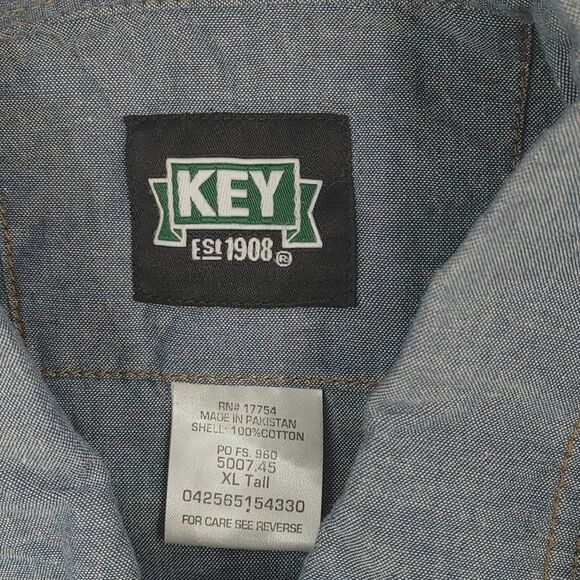 Key XLT Blue Chambray Men's Short Sleeve Western Work Shirt Pearl Snap 5007.45 - Picture 6 of 10
